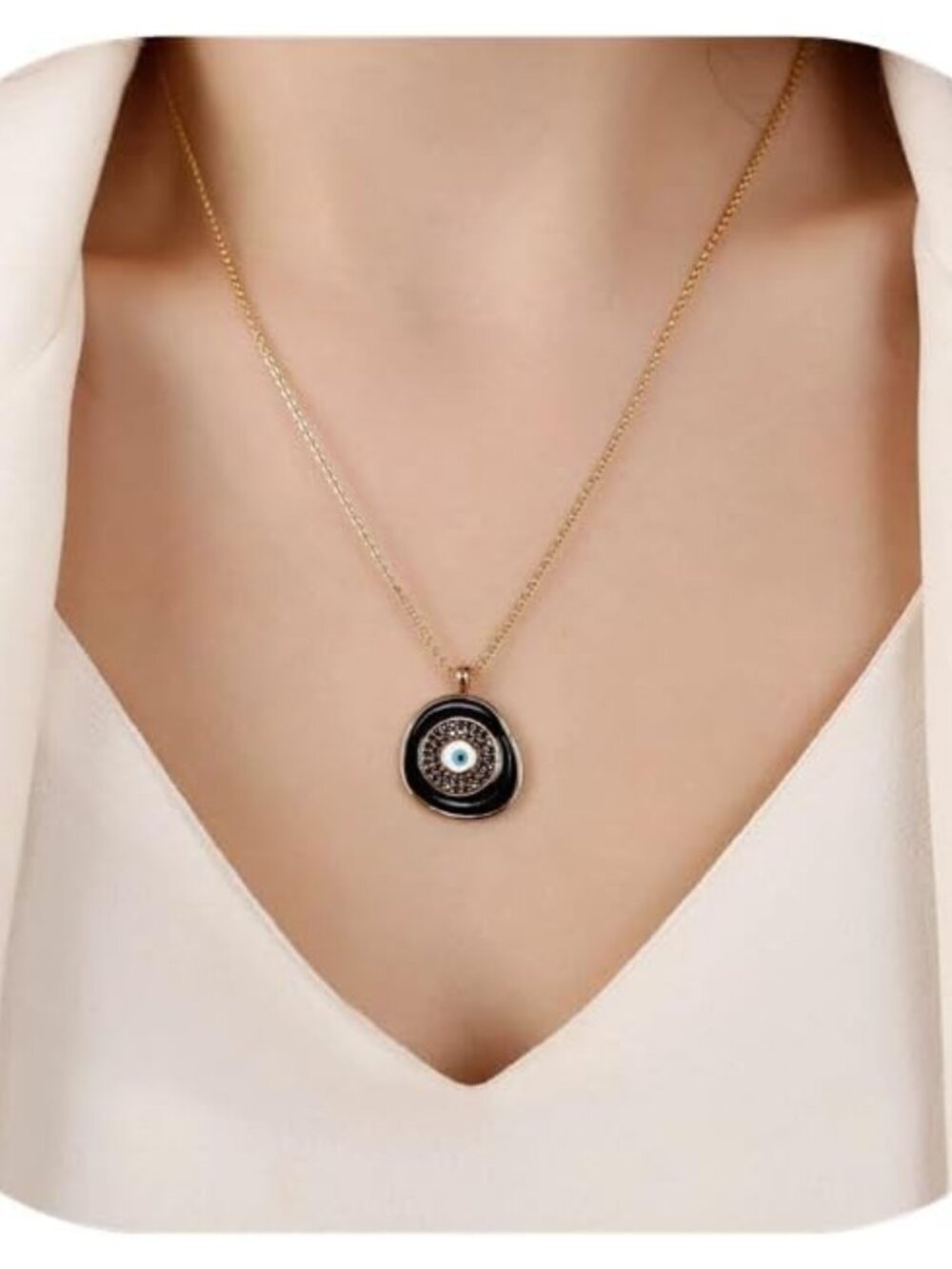 Evil Eye Necklace for Women 14K Gold Plated Delicate Necklaces Blue White CZ Dia